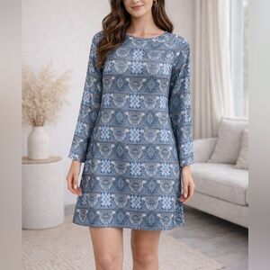 Miss Selfridge Blue Satin Longsleeve Tunic Dress